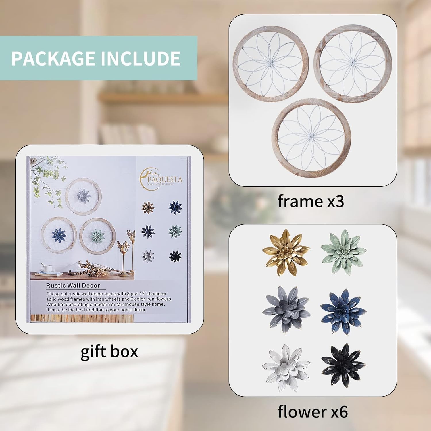 Rustic Farmhouse Wall Decor Set with Interchangeable Flowers