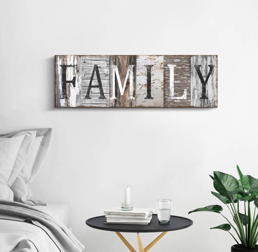 Family Canvas Wood Art Print Home Wall Decor Any Room 6×17” Wide Rustic Vintage
