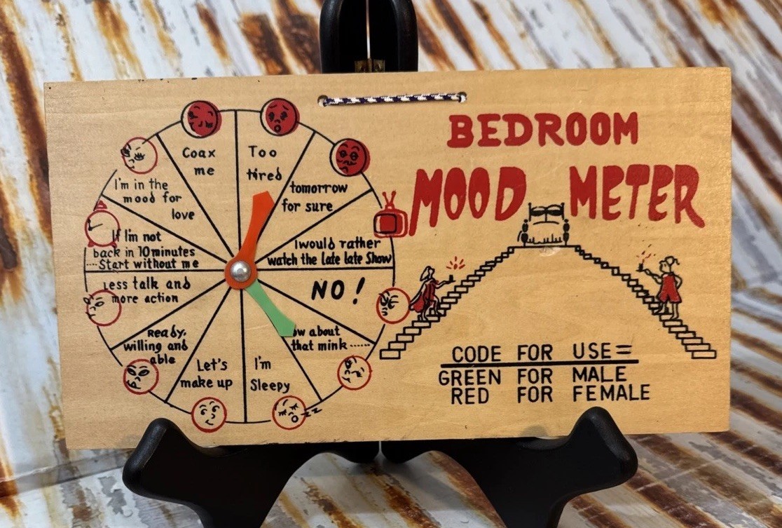 Vintage Bedroom Mood Meter Wood Gag Gift Sign Novelty Wedding Married Humor 10”