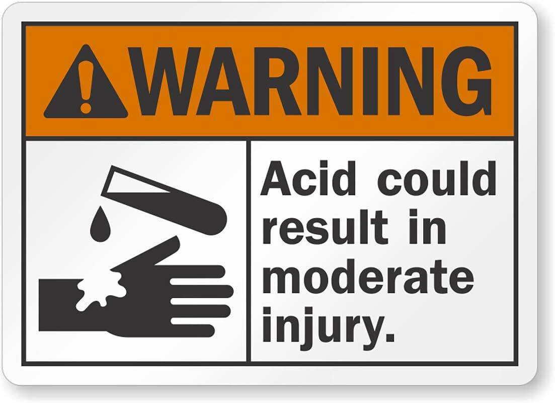Aluminum Warning Sign Bangin Meats Acid Moderate Injury Weatherproof