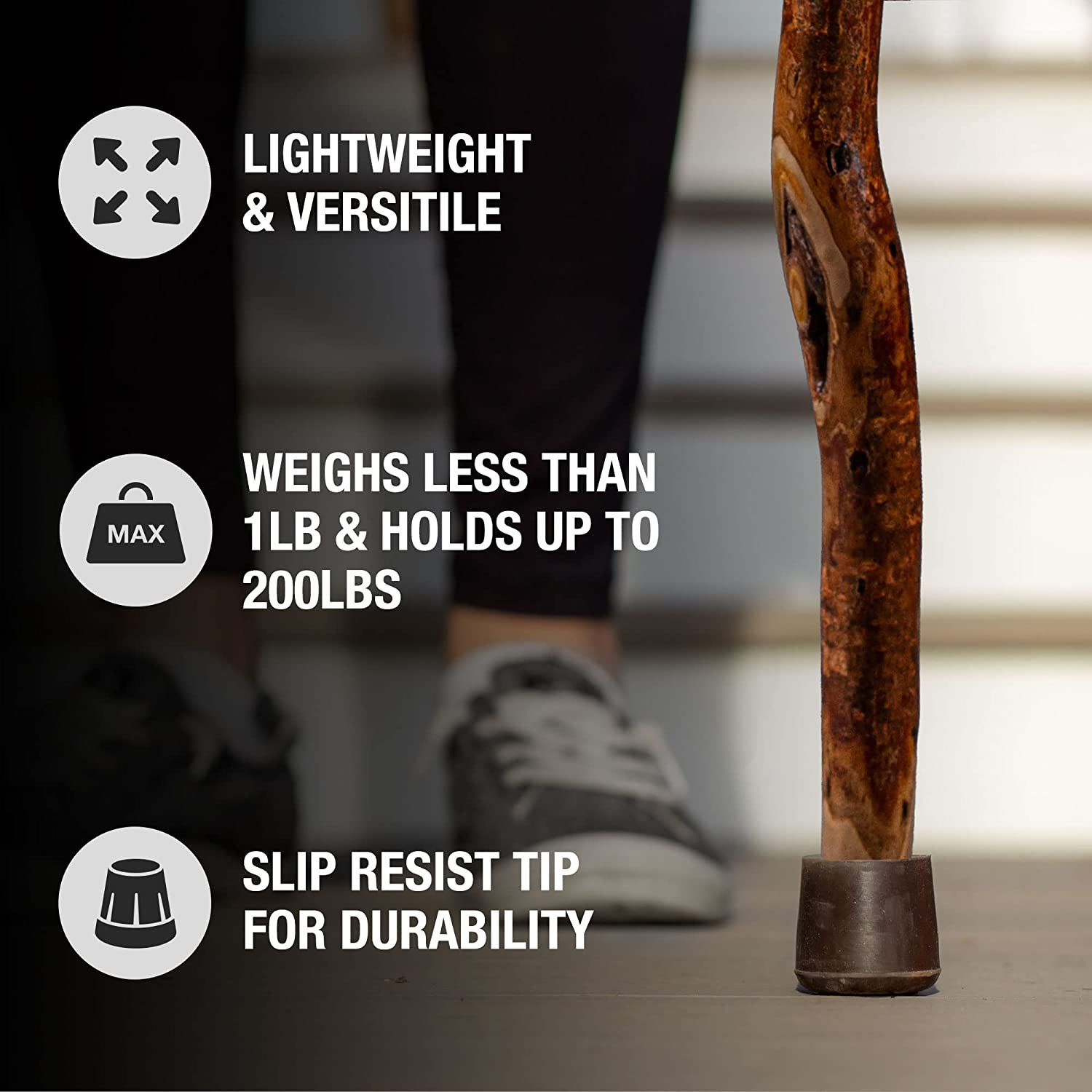Walking Cane Rustic Natural Wood Lightweight Handcrafted USA For Men And Women