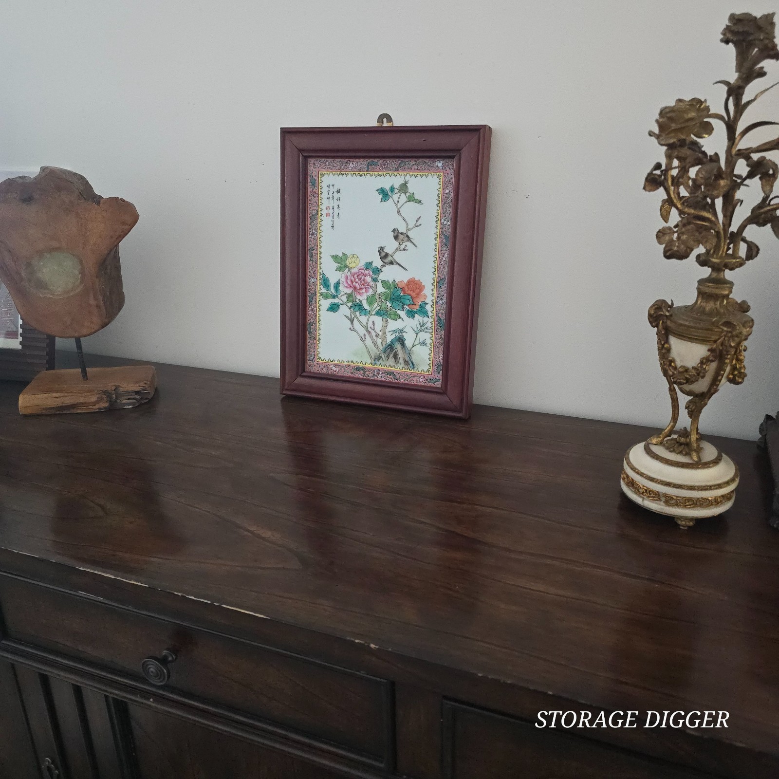 VTG Chinese Famille Rose Porcelain Panel Plaque Signed Framed Wall Hang 15″x12″