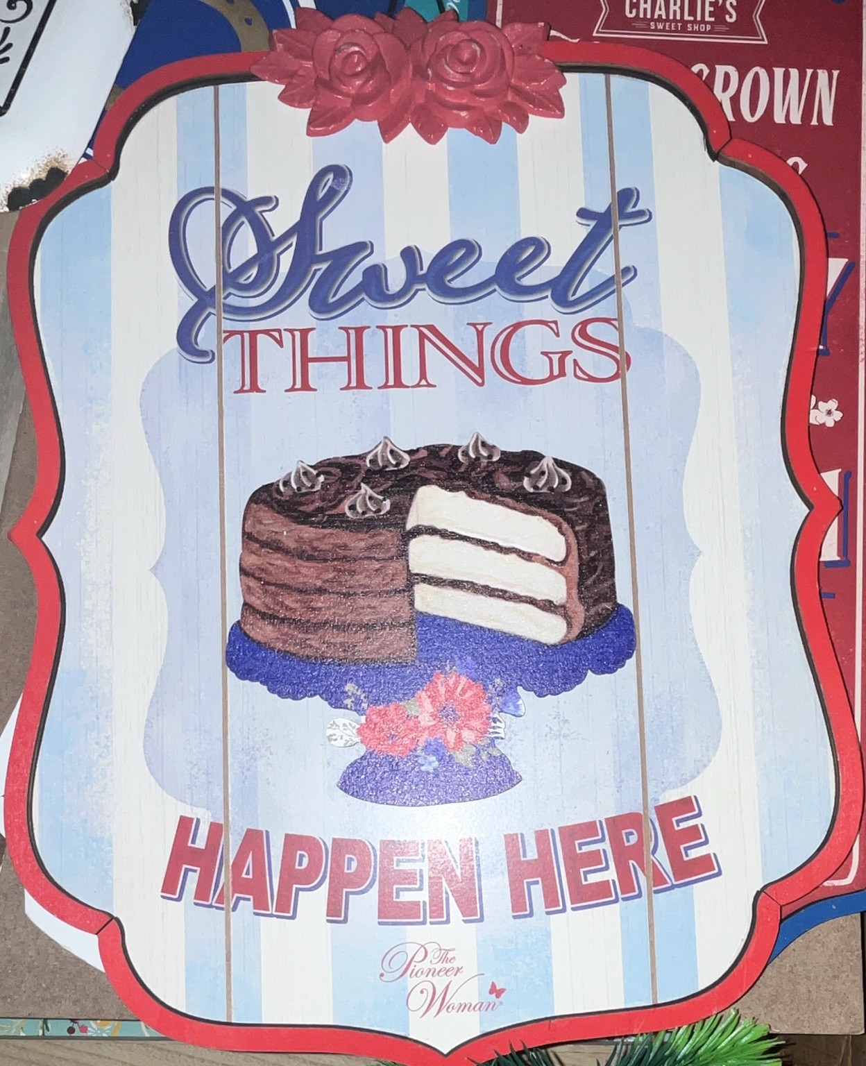 The Pioneer Woman Sweet Things Happen Here Cake Wood Wall Sign 14 x 12 in