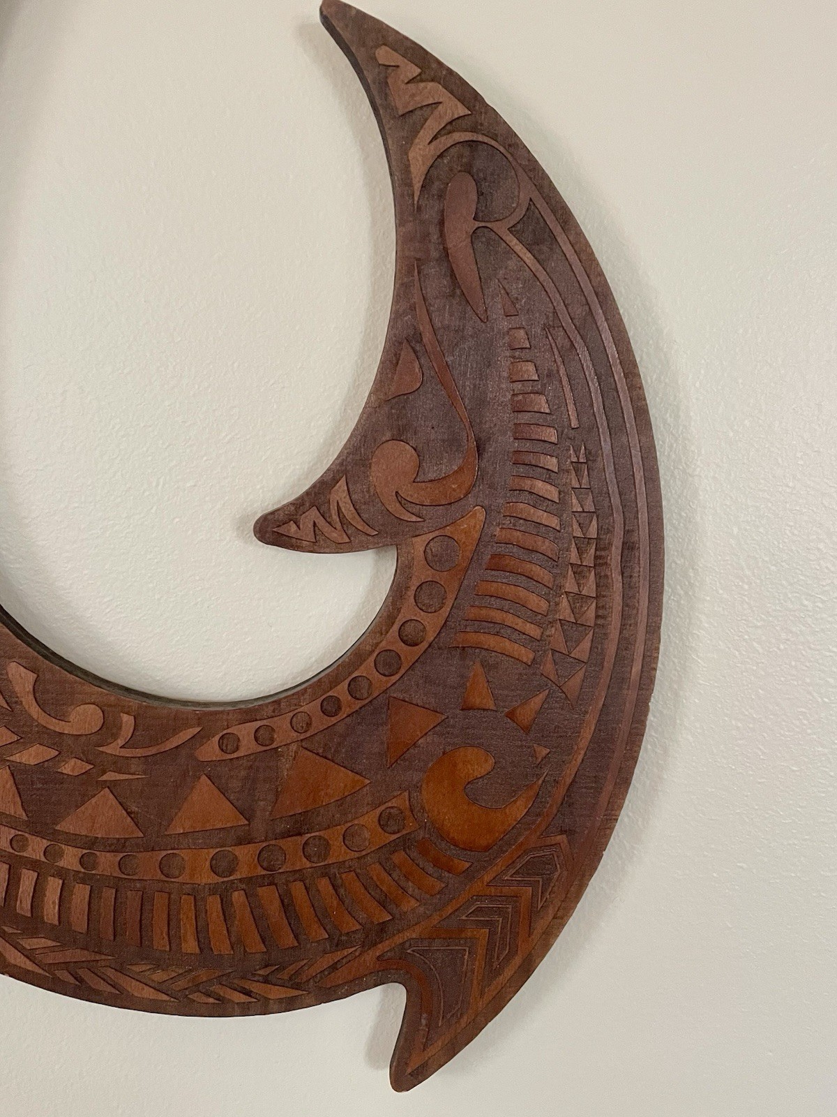 Custom Made Hawaiian Wall Decor Plaque Wood Maui Fish Hook Laser Cut 18”