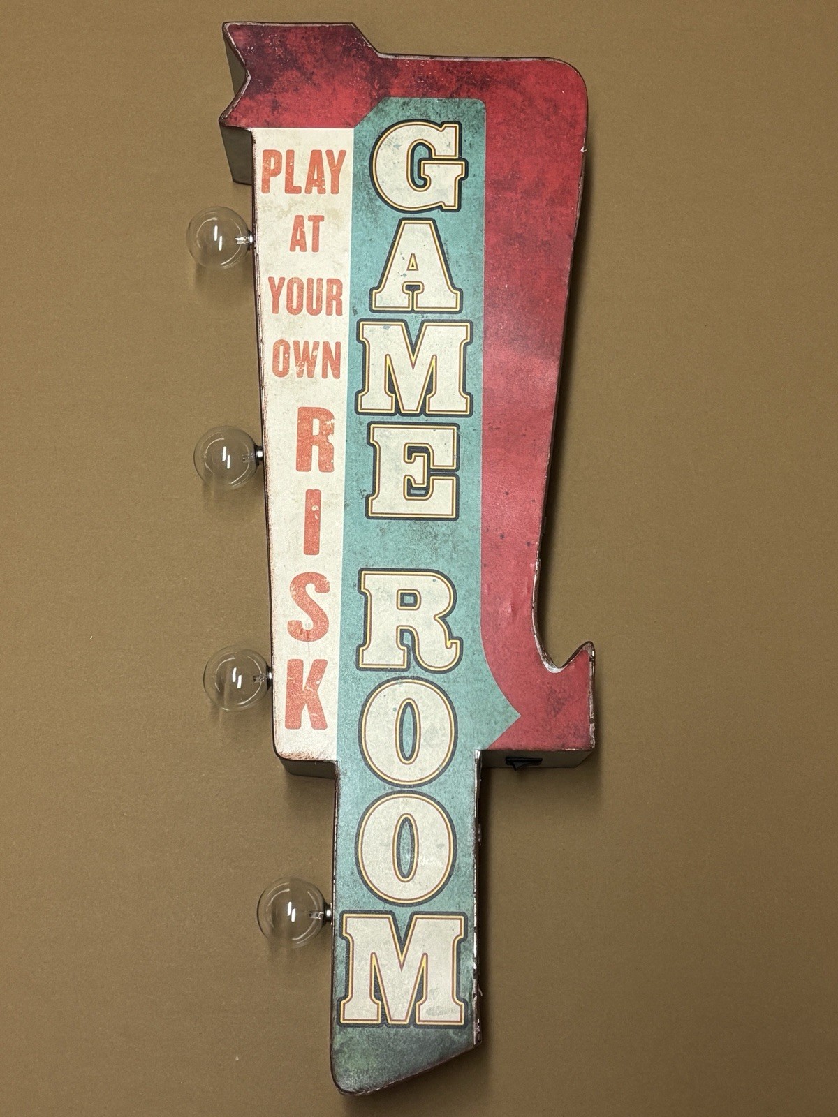 Game Room Play At Your Own Risk Double Sided 25″ Marquee LED Sign Vintage Design
