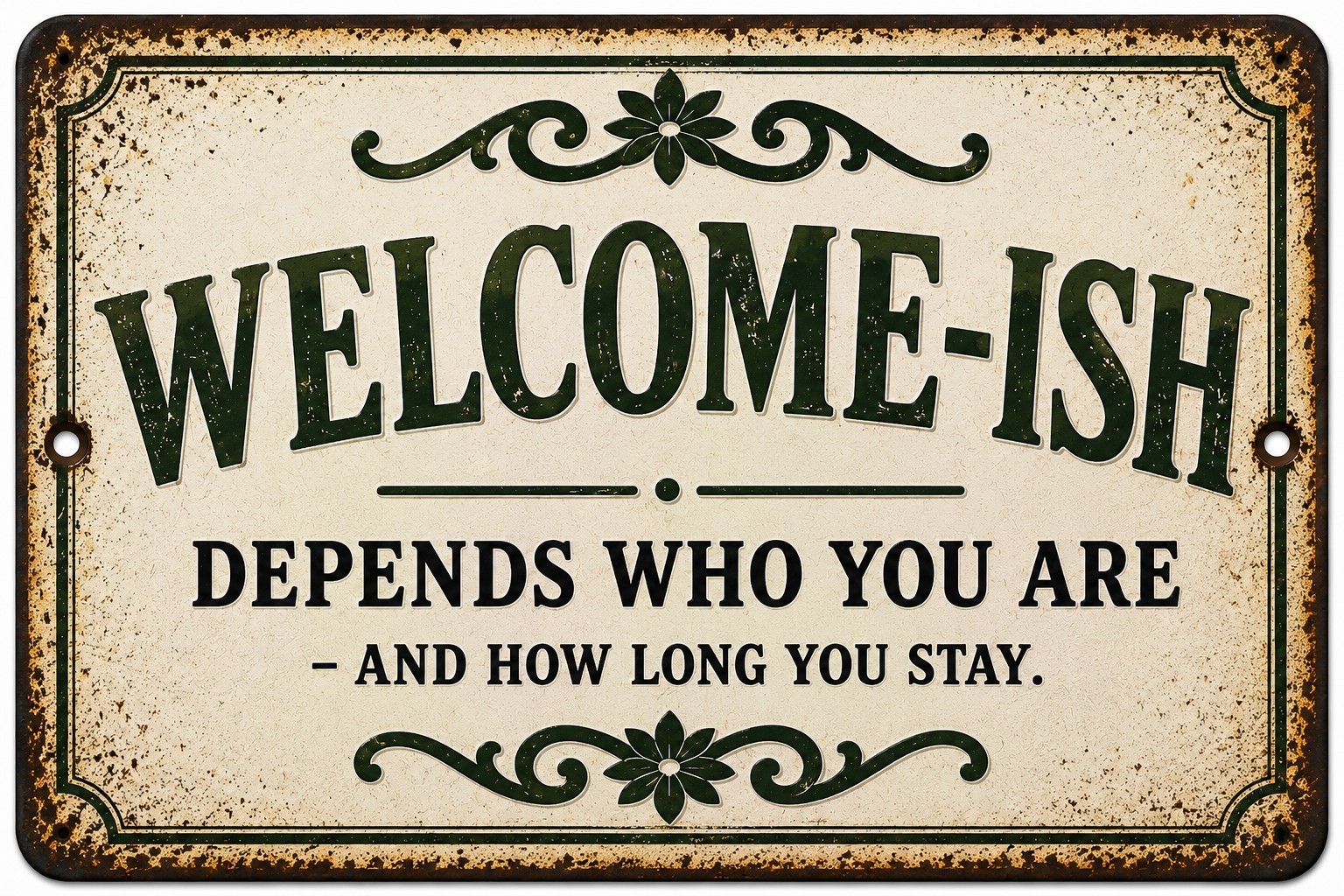Welcome-ish Funny Porch Sign Rustic Farmhouse Welcome Sign Metal Tin Sign 12×8