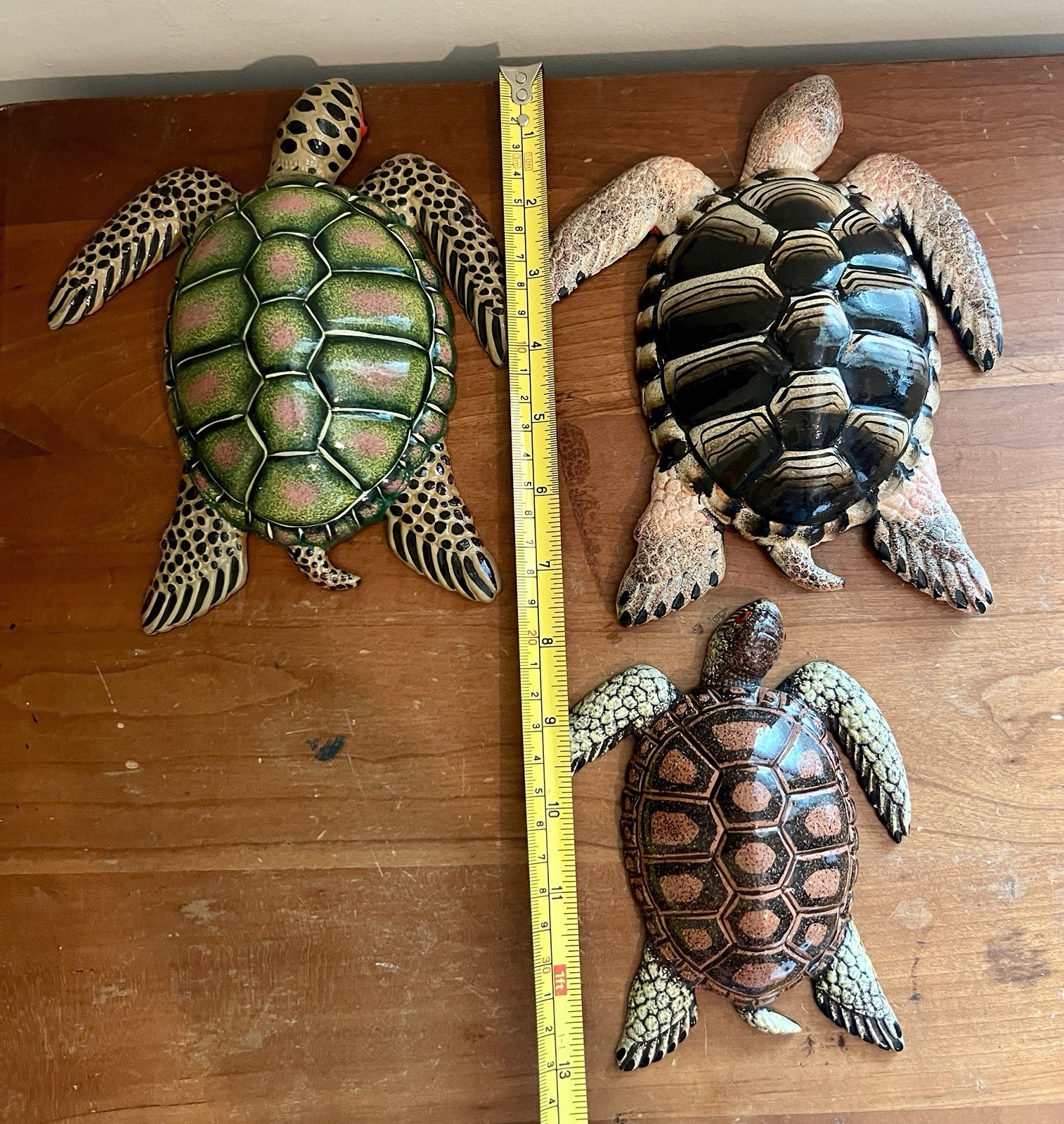 Set Of 3 Hard Plastic Sea Turtle Wall Hangings Patio Garden Nautical Home Decor
