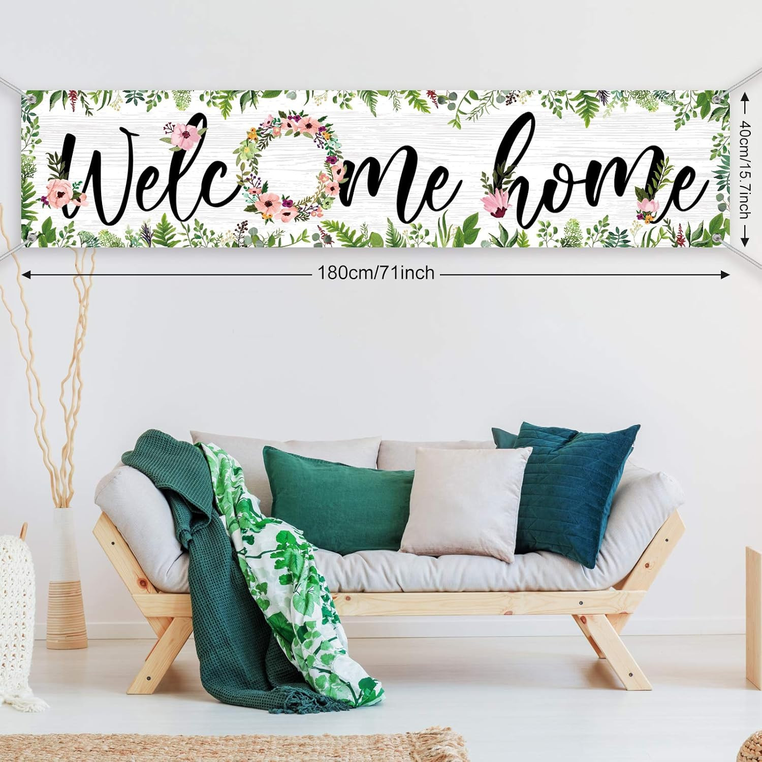 Welcome Home Banner Floral Hanging Sign with Rope Party Decor 71×15.7in
