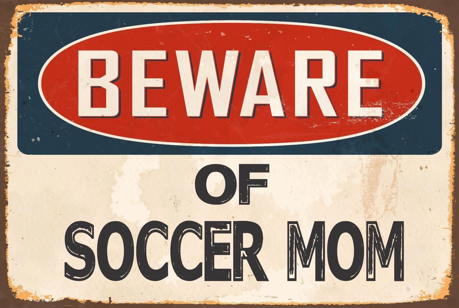Aluminum Novelty Sign Sticker Tiger Beware Soccer Mom 8×12 Funny Metal