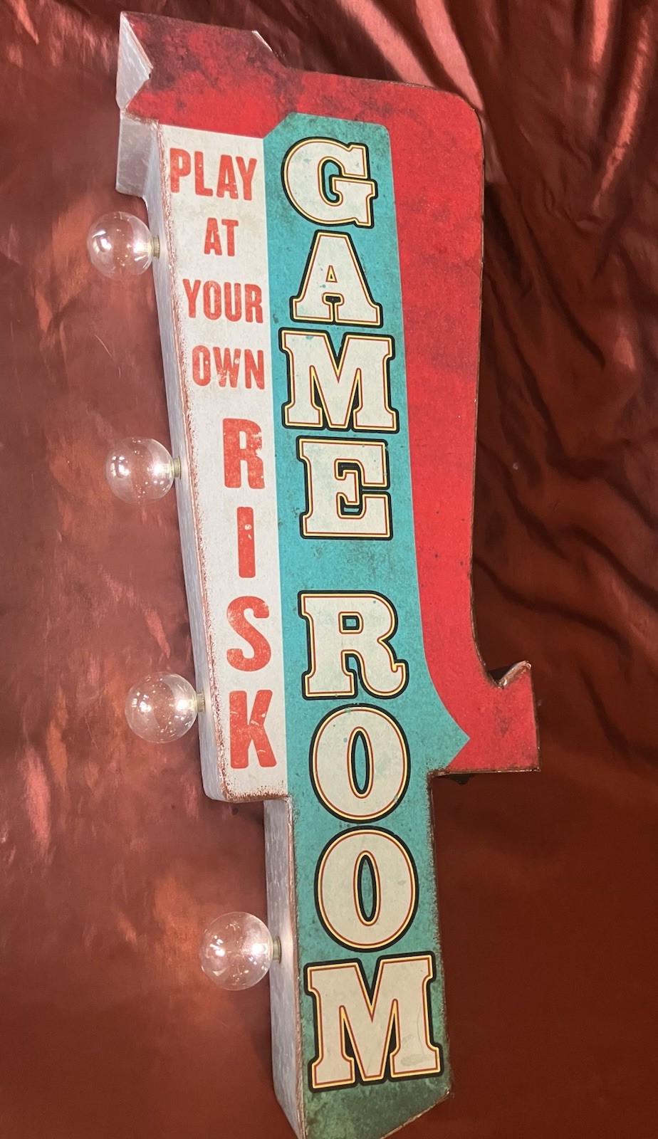 Vintage Inspired Two Sided Game Room Metal Sign With Led Lights