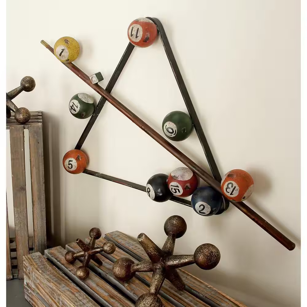 3 In. X 15 In. Metal Multi Colored Pool Games Wall Decor