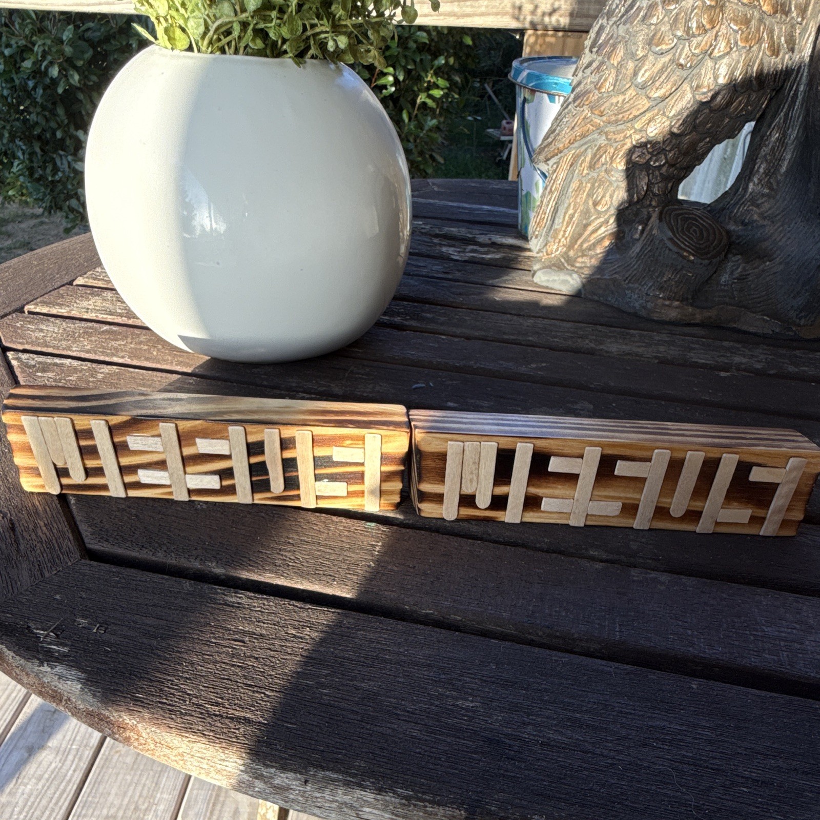 2pc Optical Illusion Jesus Bible Verse Plaque Set, Free Standing, Stained Wood