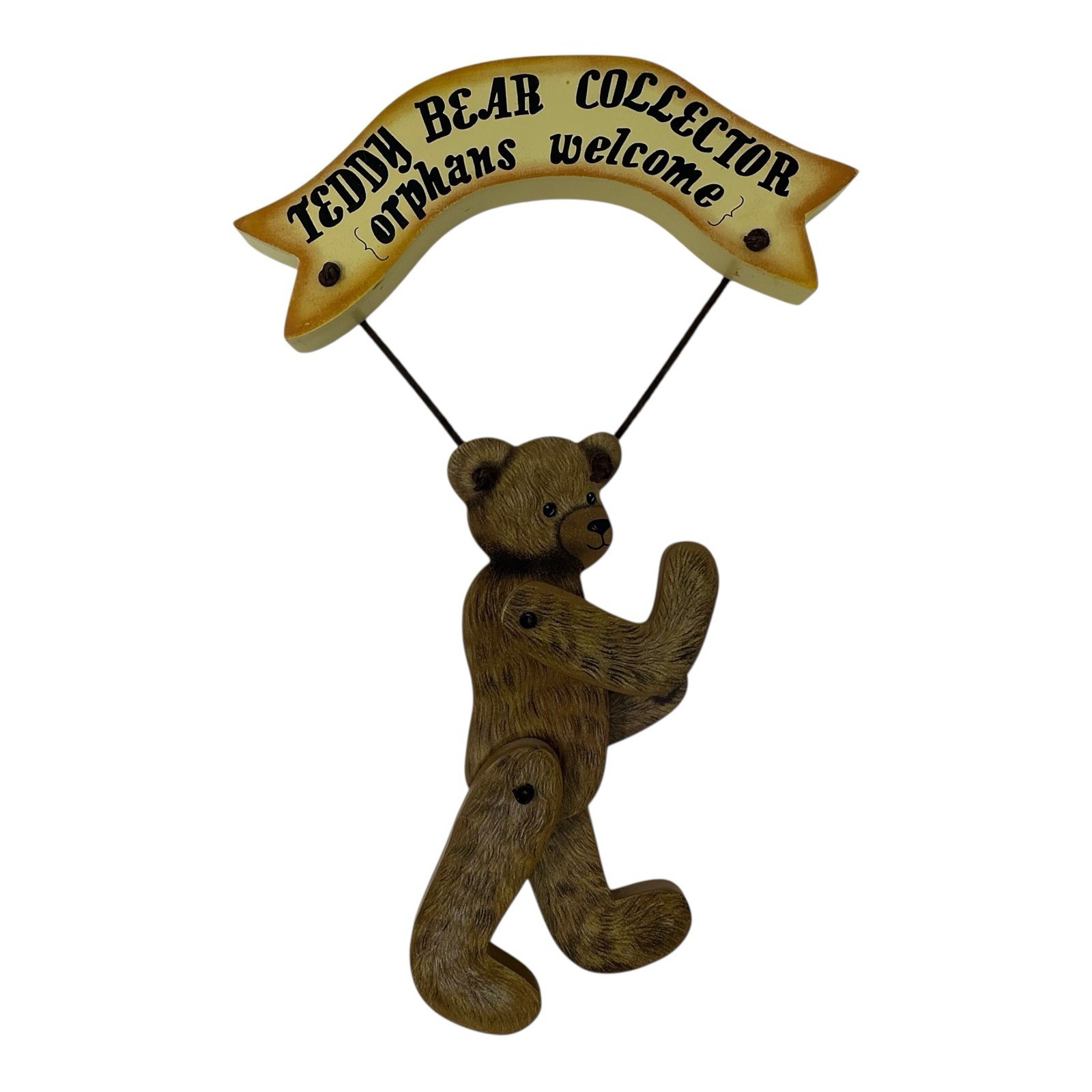 VTG Teddy Bear Collector Orphans Welcome Articulated Bear Wood Wall Hanging 1992