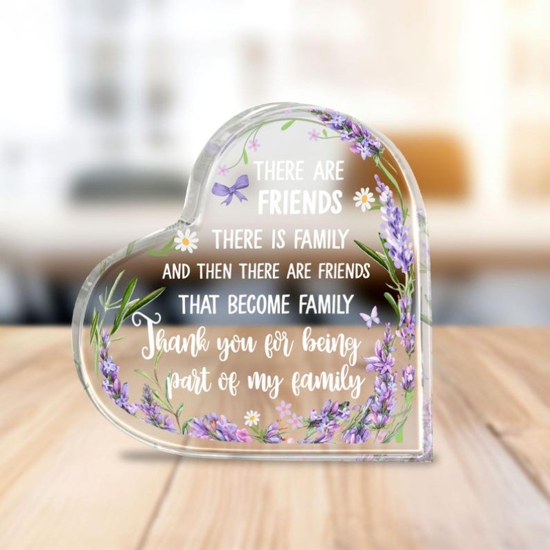 Heart Acrylic Plaque Lavender Floral Friendship Keepsake Desktop Decor Gift