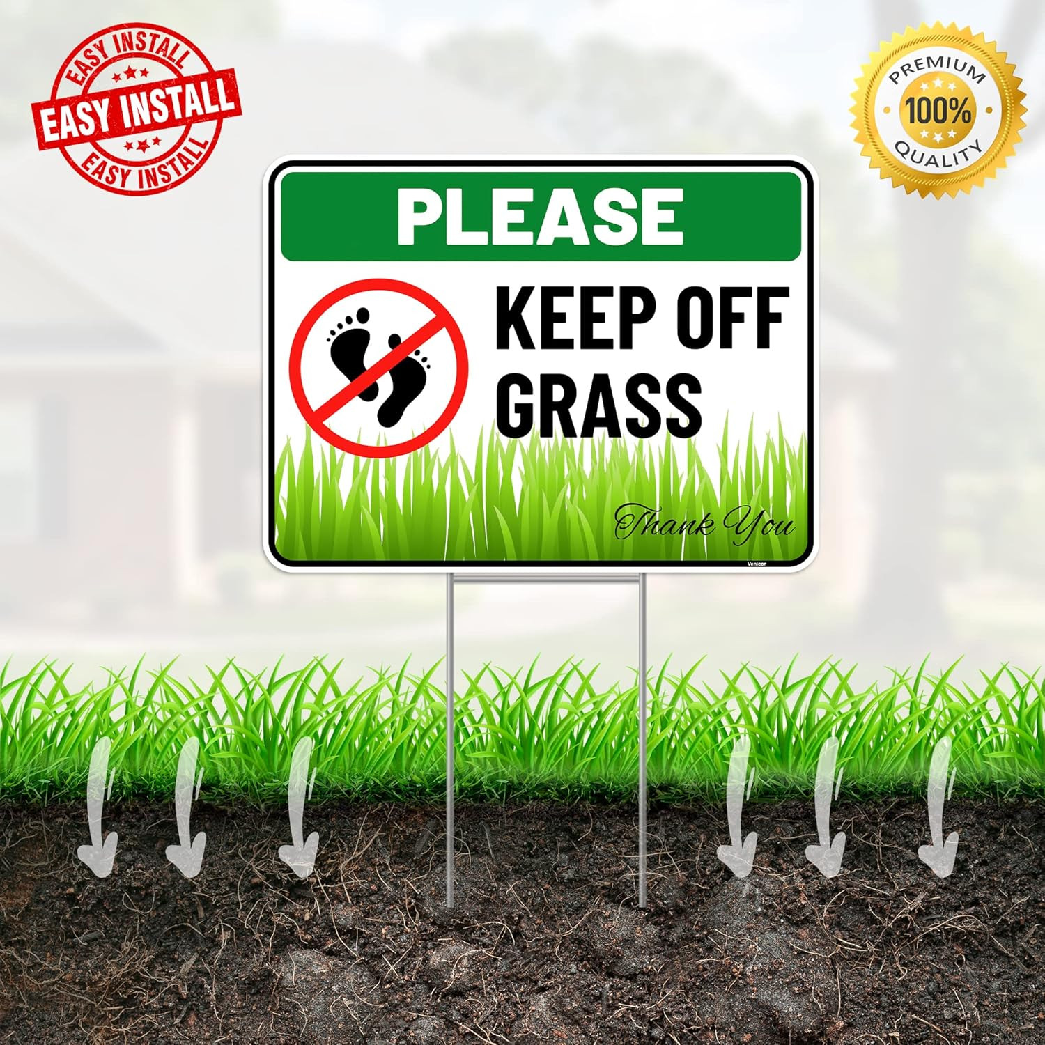 2PC Keep off Grass Sign with Stake, 12 Inches by 9 Inches – Corrugated Plastic –