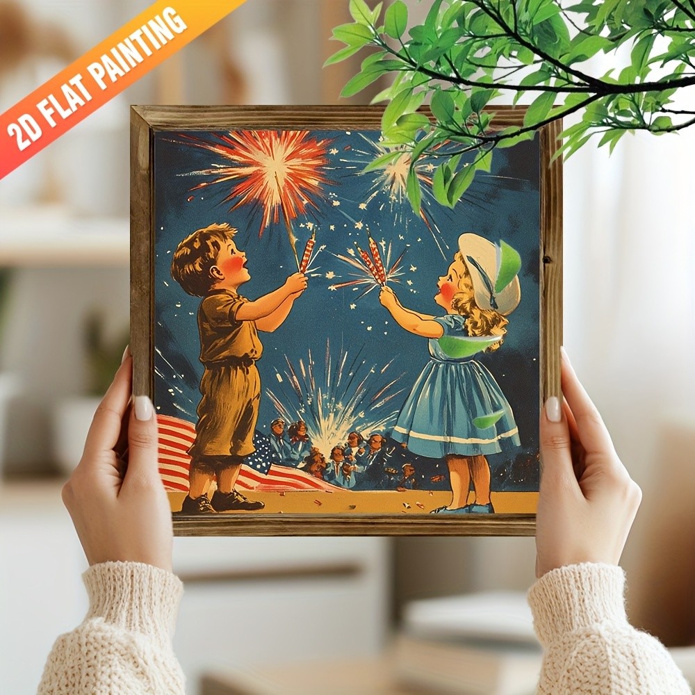 Vintage Kids Sparklers Wooden Plaque 4th of July Patriotic Independence Day Gift