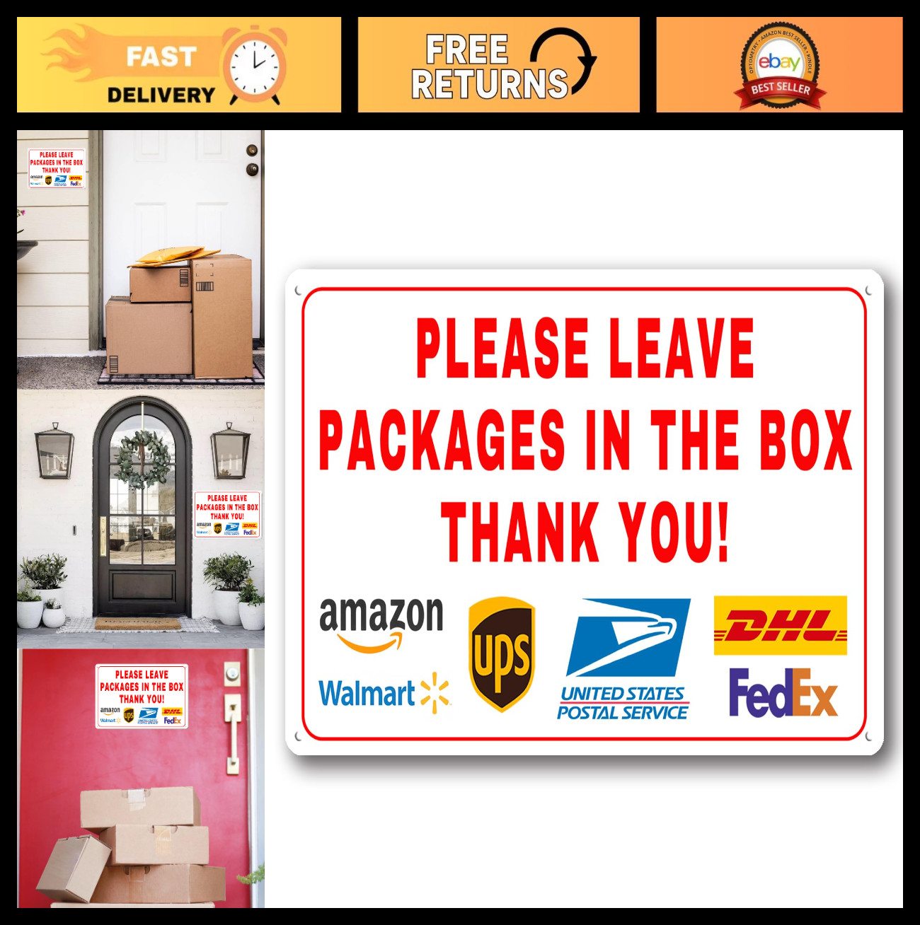 Aluminum Delivery Instructions Sign – Please Leave Packages in Box, 12″x18″ for