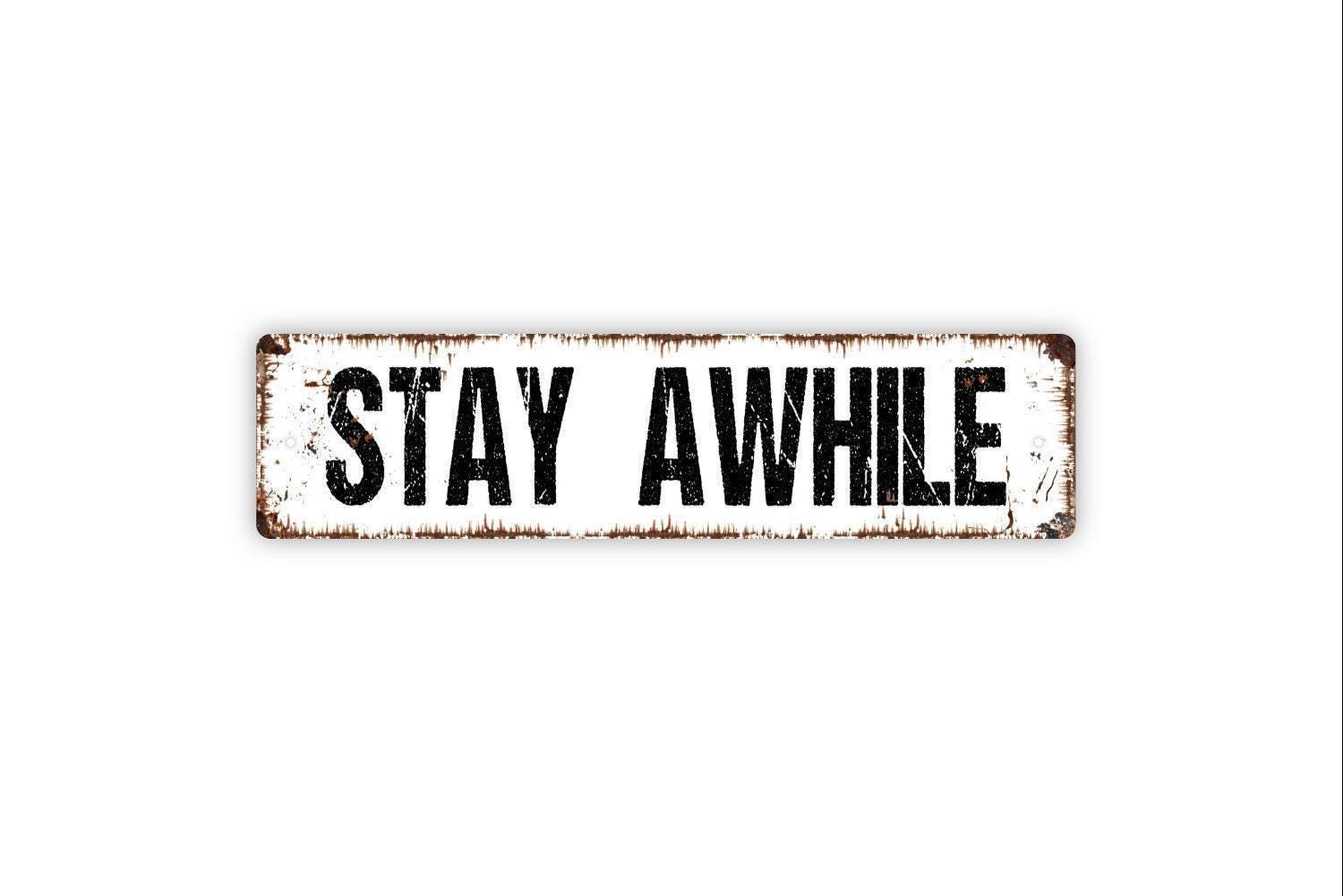 Stay Awhile Metal Sign | Metal Welcome Wall Decor for Entryway Porch