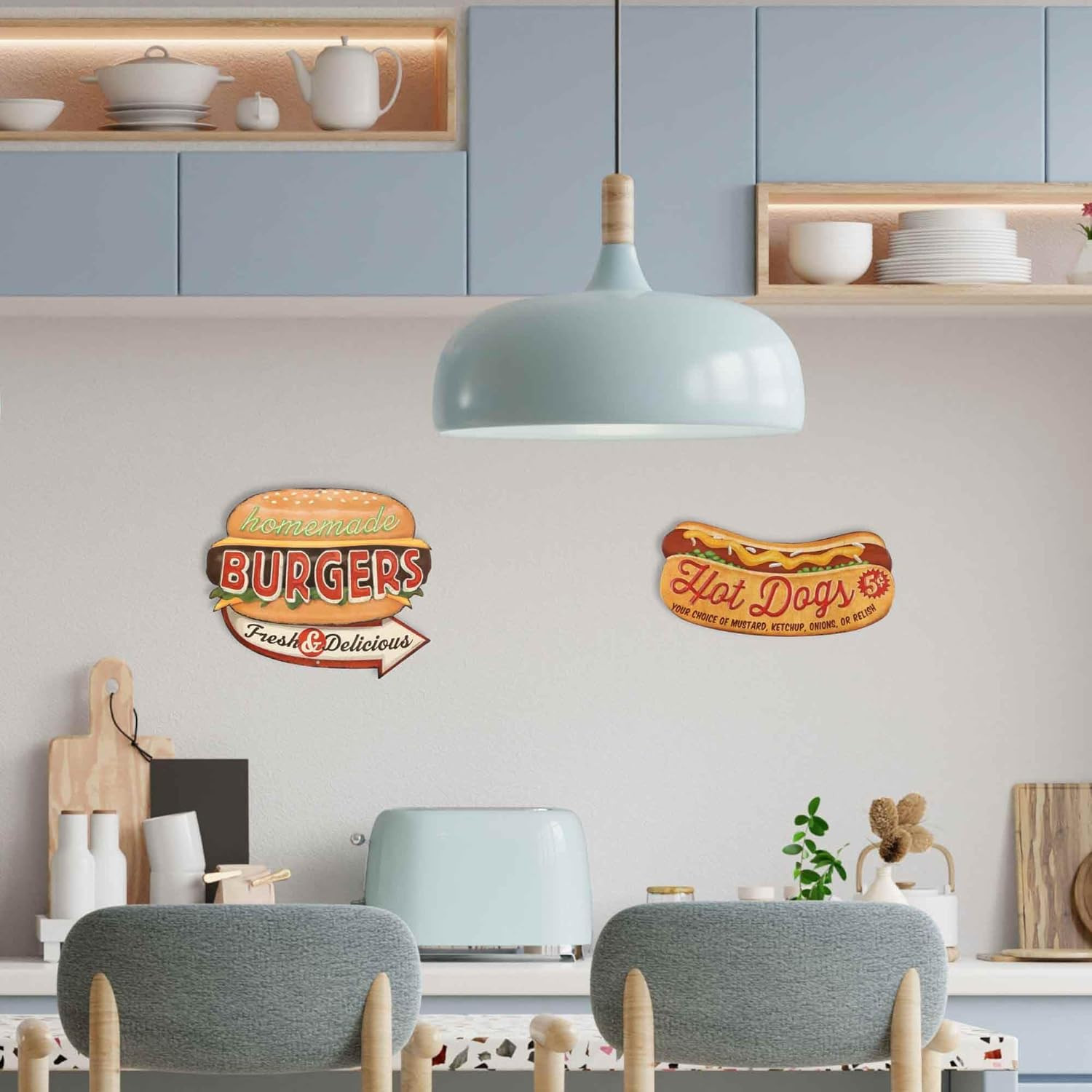 Hot Dogs Embossed Metal Sign – Vintage Diner Hot Dog Sign for Kitchen or Man Cav