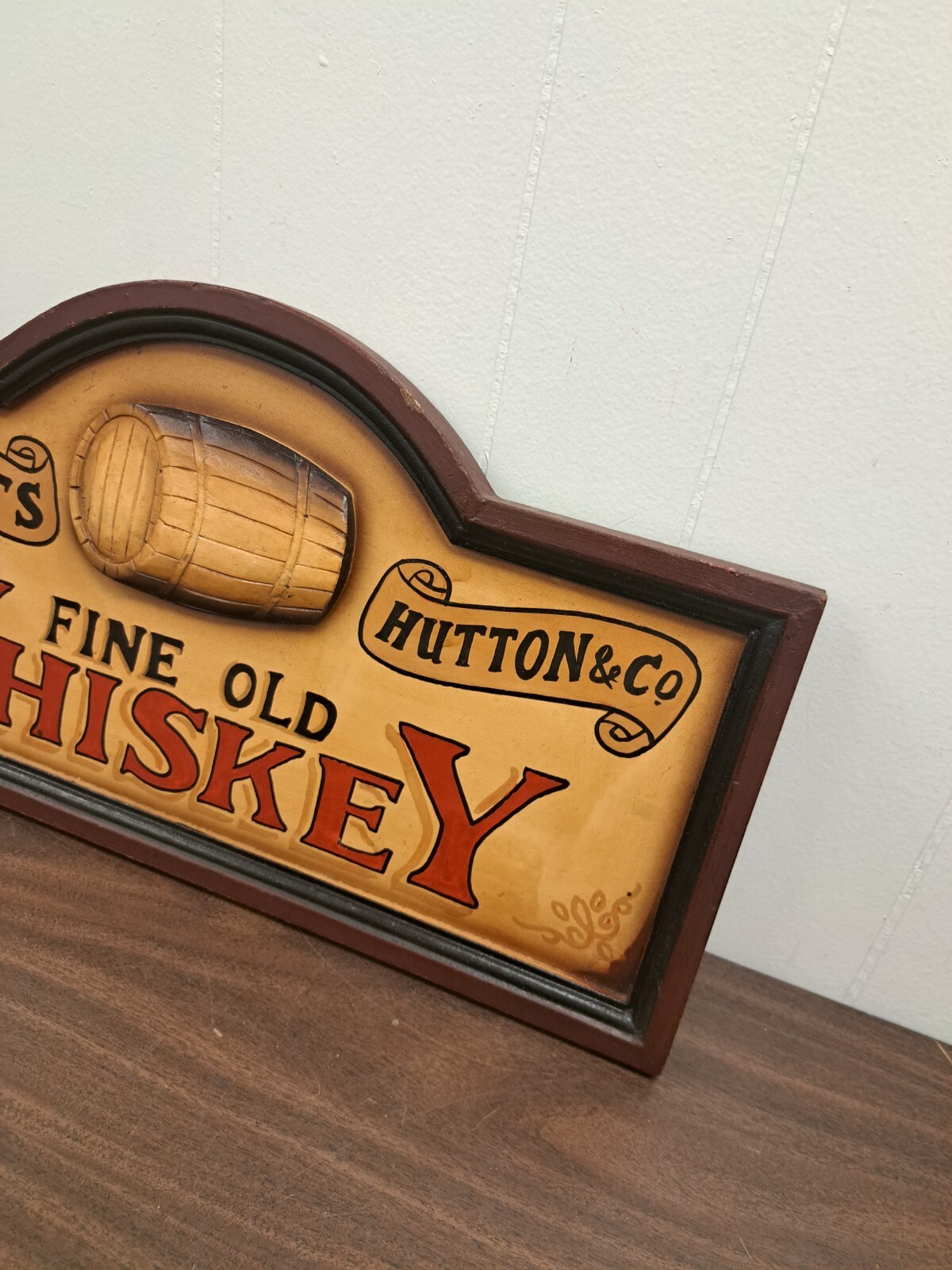 WHISKEY BAGOTS HUTTON Rustic Wooden Sign Vtg Shed Garage Bar 23×12 Advertising