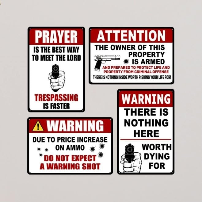 4 Pack Funny No Trespassing Metal Signs – Private Property Warning 8×12 Inch
