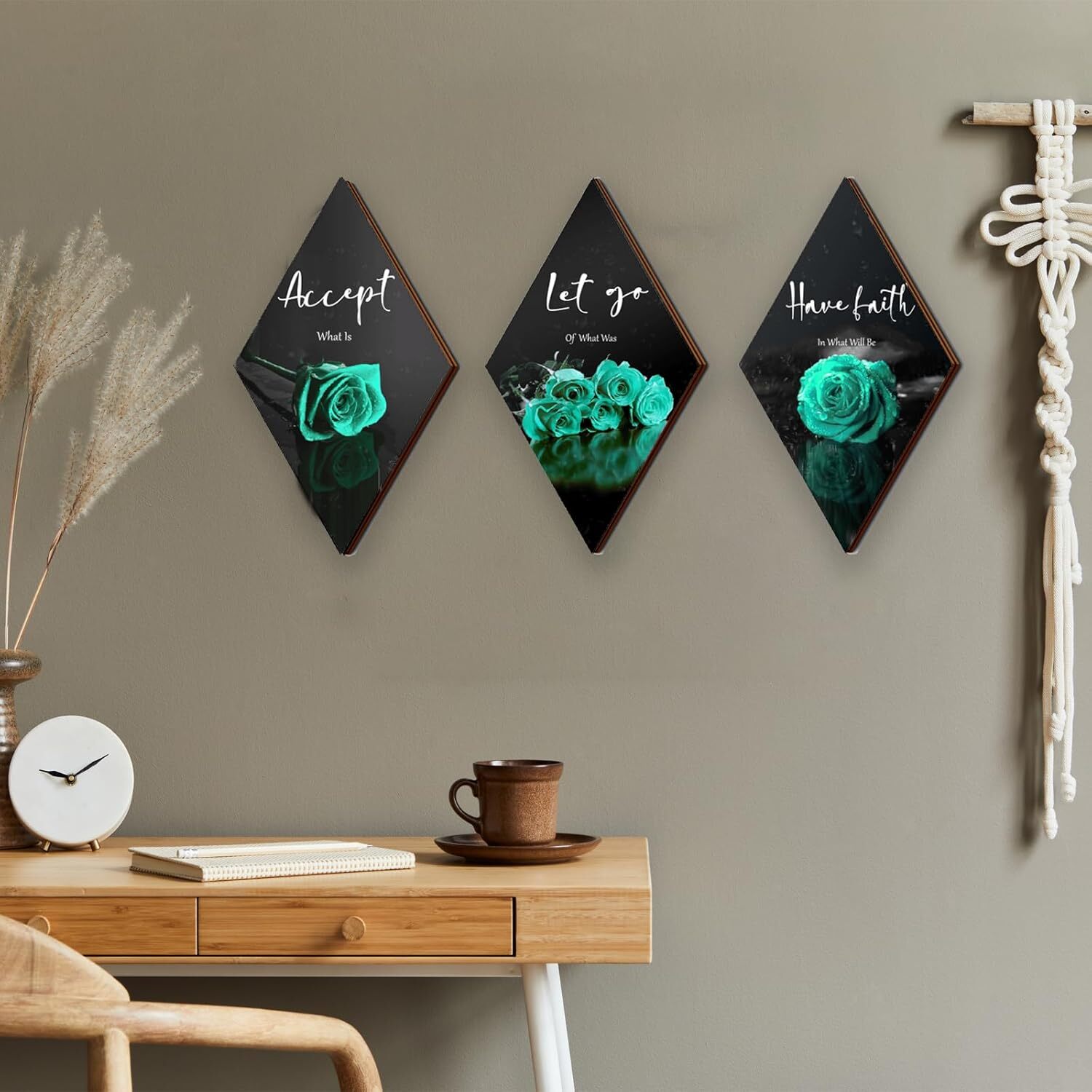 3 Pcs Teal Wall Decor Rose Bathroom Farmhouse Turquoise