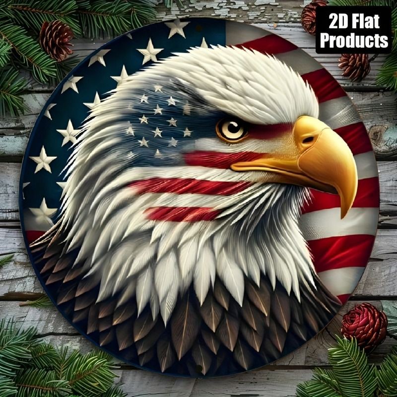 Vintage Patriotic Bald Eagle USA Flag Metal Sign 4th July Porch Holiday Decor