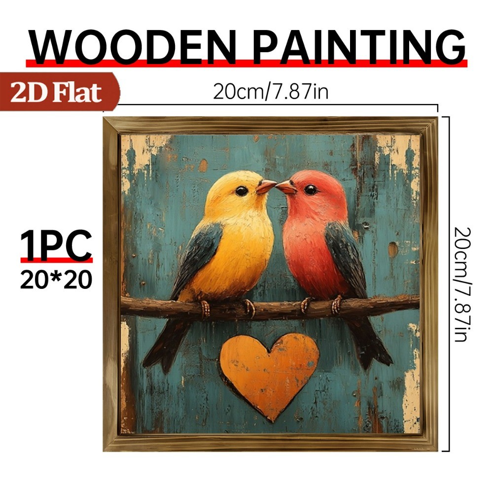 Vintage Love Birds with Hearts Wooden Sign Rustic Farmhouse Bedroom Cafe Decor
