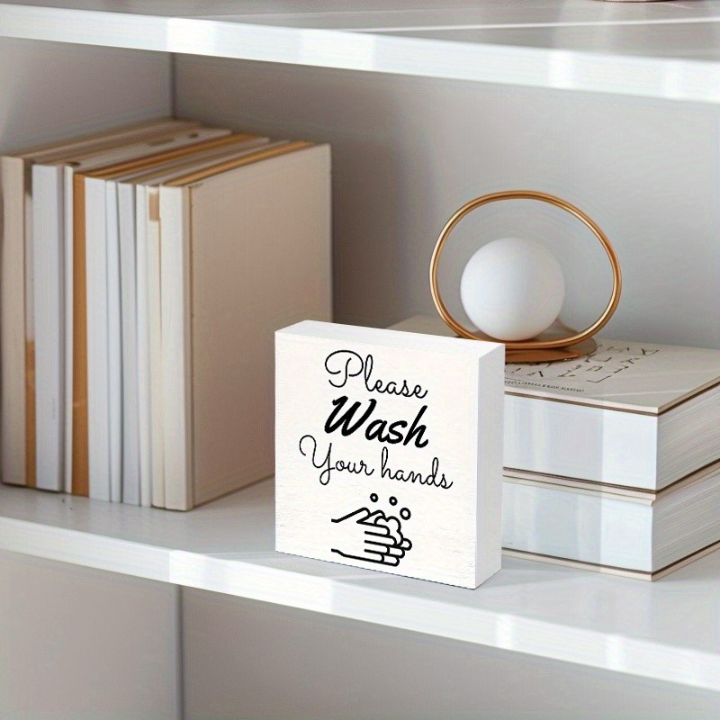 2D Contemporary Style Bathroom Deor Please Wash Your Hands’ Art Wooden Desk Sign