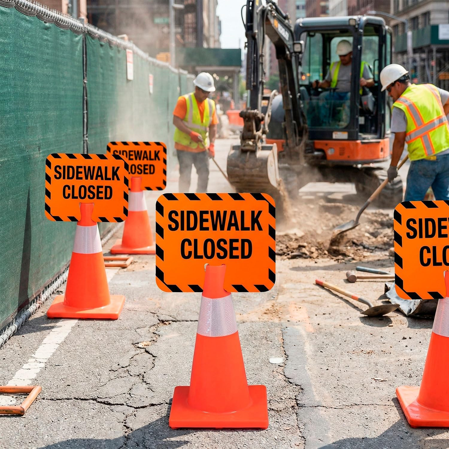 6-Pack Sidewalk Closed Cone Top Signs 10.4″x12.6″ PVC Double-Sided Road Safety