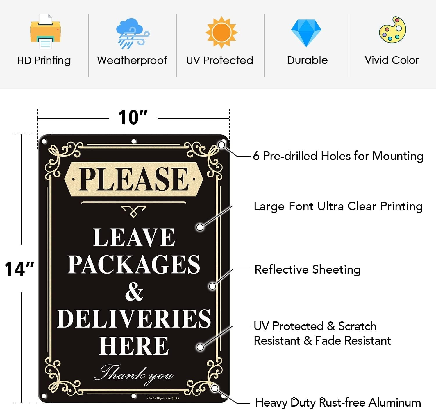 Weatherproof 14×10 Inch Sign, Easy Install, 2-Pack