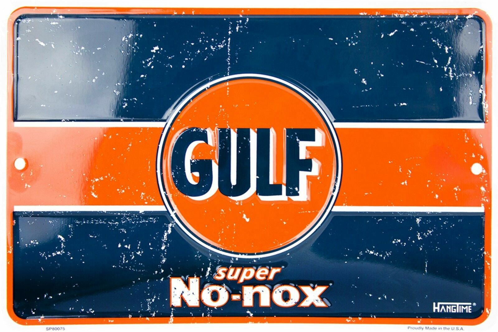 Gulf Gasoline Super No-nox Embossed 8″x12″ Metal Sign MADE IN USA