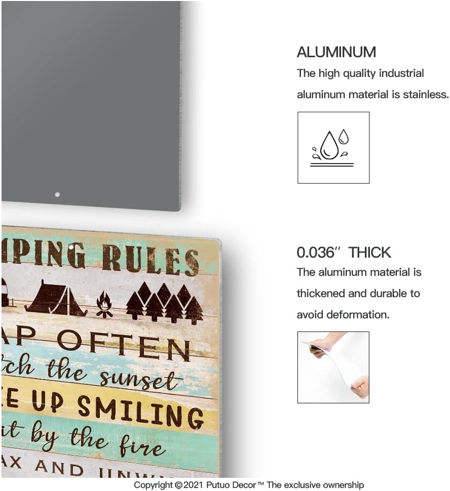 Putuo Decor Camping Rules ,Rustic Camper Room Decor for Outdoors,Tin Metal Signs