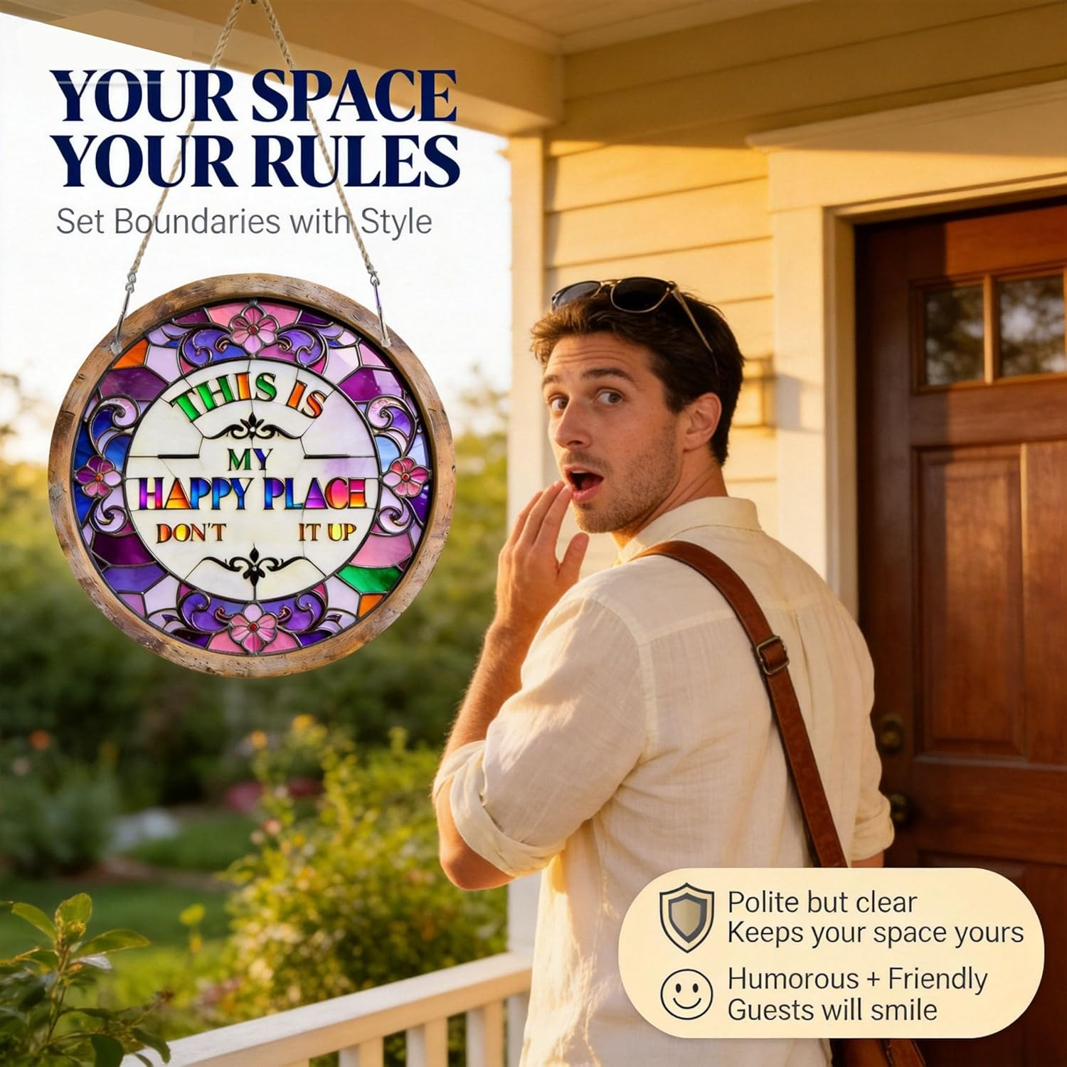 “This Is My Happy Place Don’T F It Up” Sign, 11.5 Inch Acrylic Wall Decor, Vibra