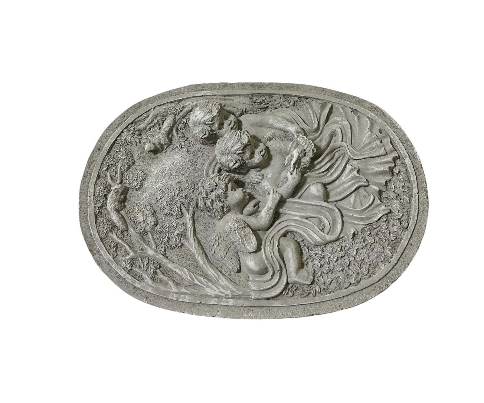 Cherub Angels Wall Plaque Plaster 11.5″ x 8.5″ Decor Lt Gray 3D Textured Angels