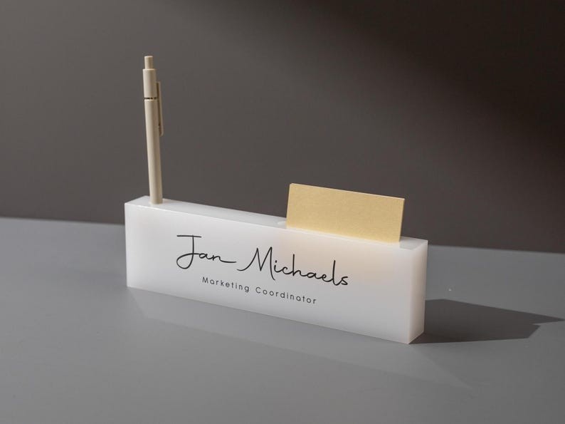 Personalized Acrylic Name Block w/ Slots (D2) – Custom Job Title Plaque Office
