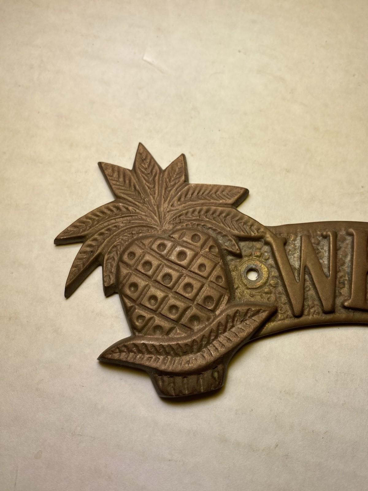 Brass Wall-Mounted Pineapple Welcome Sign 9″ India