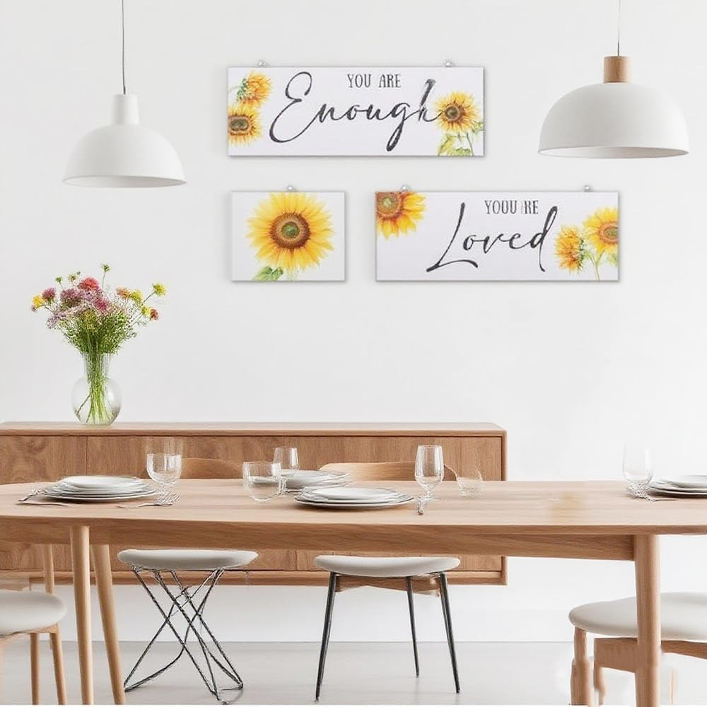 3 Pieces Sunflower Wall Decor 11 Inches Wooden Sunflower Wall Art Decor, Rustic