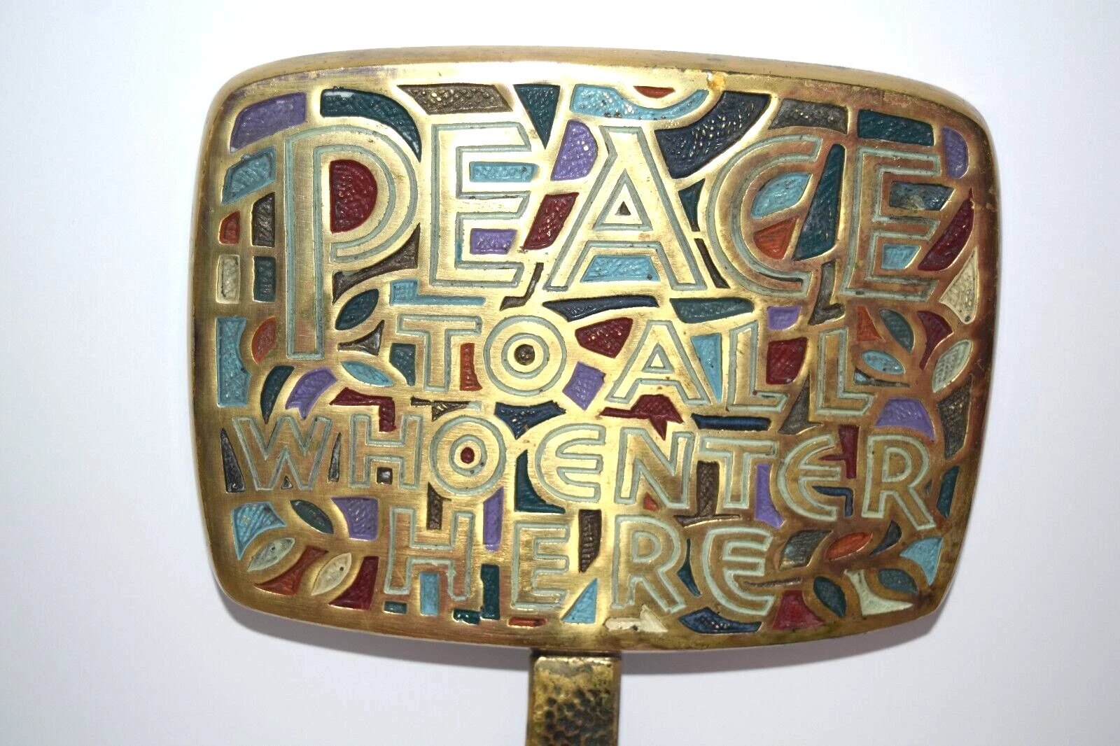 Terra Sancta Creations 1966 Brass Wall Plaque Hook Peace To All Who Enter Here