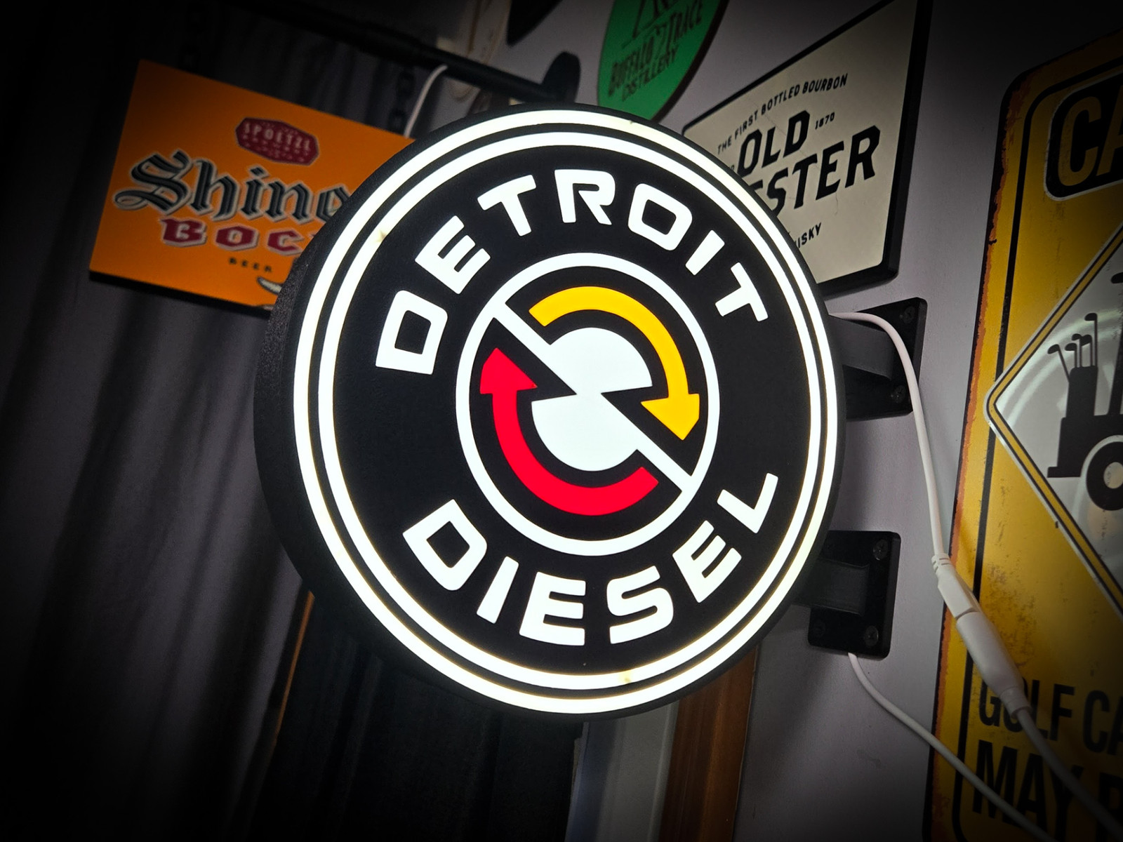 Detroit Diesel LED Lightbox Sign 3D Printed Round Wall Mount Man Cave