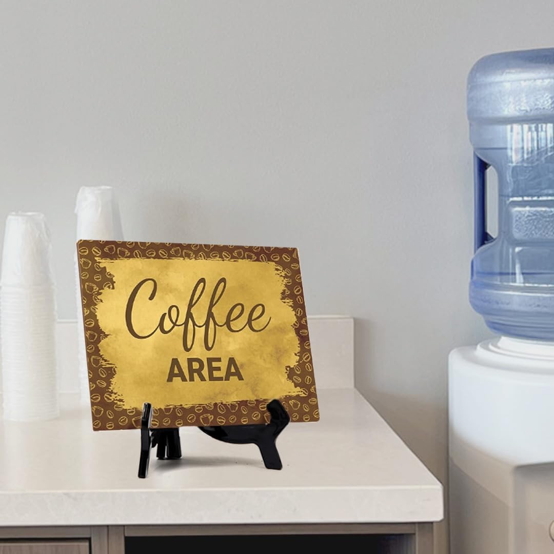 Signs ByLita Coffee Area, Golden Latte Table Sign With Acrylic Stand (8 x 6″)