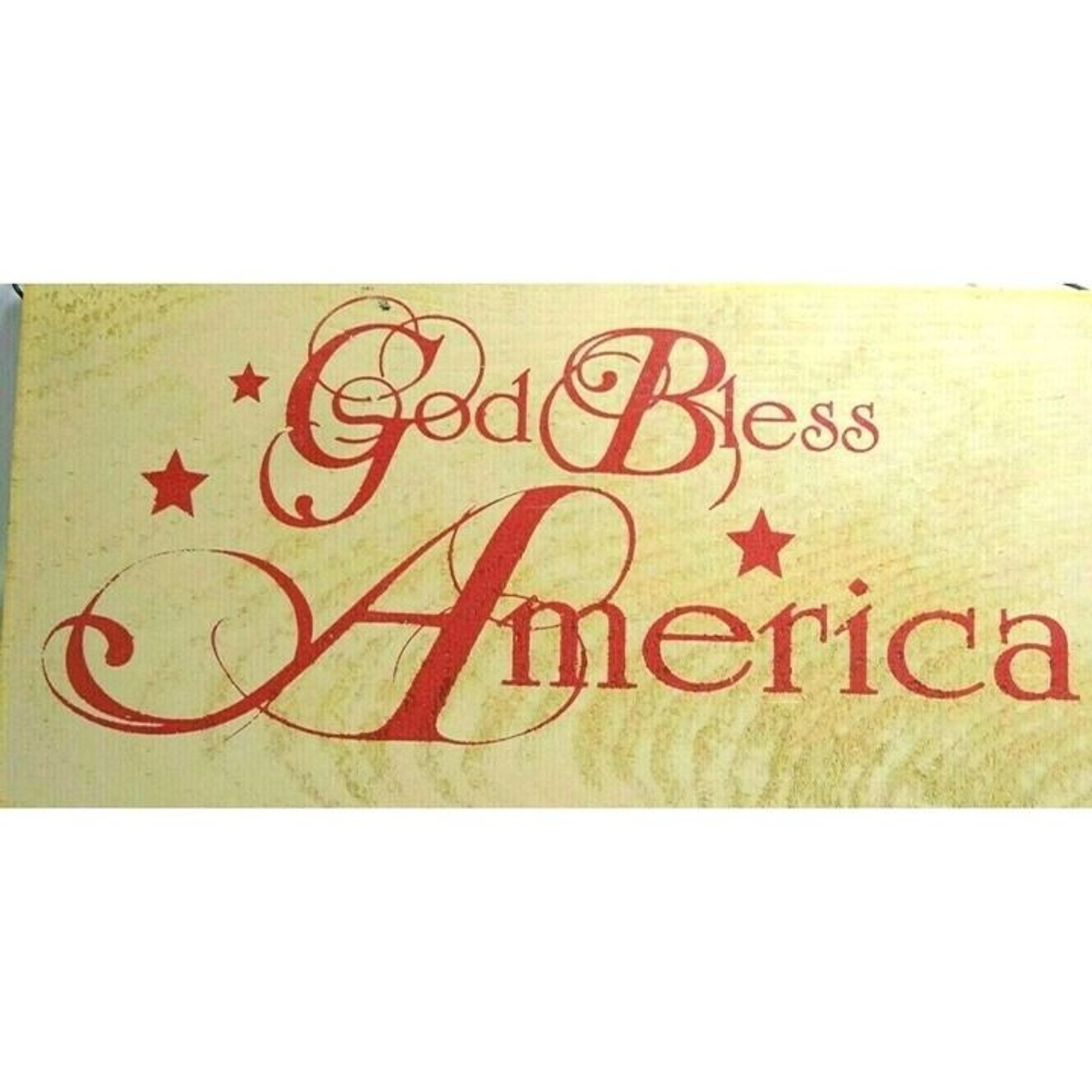 God Bless America Patriotic Hanging Sign Red Stars Wood 11 x 5.5-in Rustic Gift