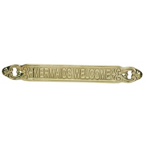 Polished Brass Sign Door Plaque Nautical Beach House Sailor Boat MERMAID WELCOME