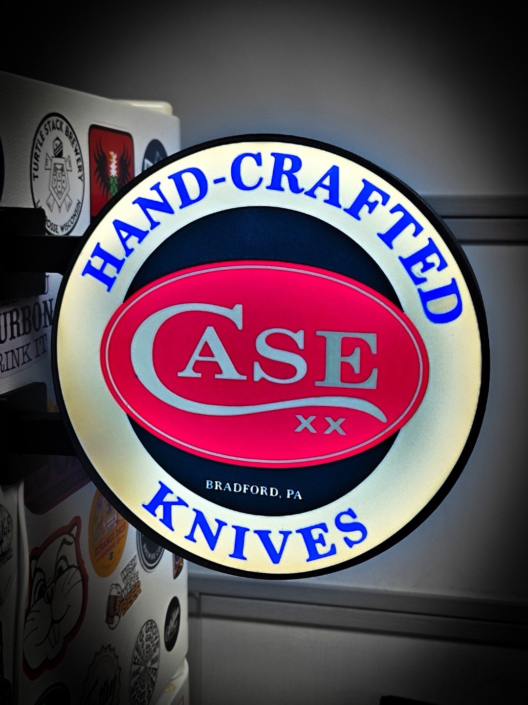 Case XX Hand-Crafted Knives Round LED Light Box | Double Sided Sign RGB Option