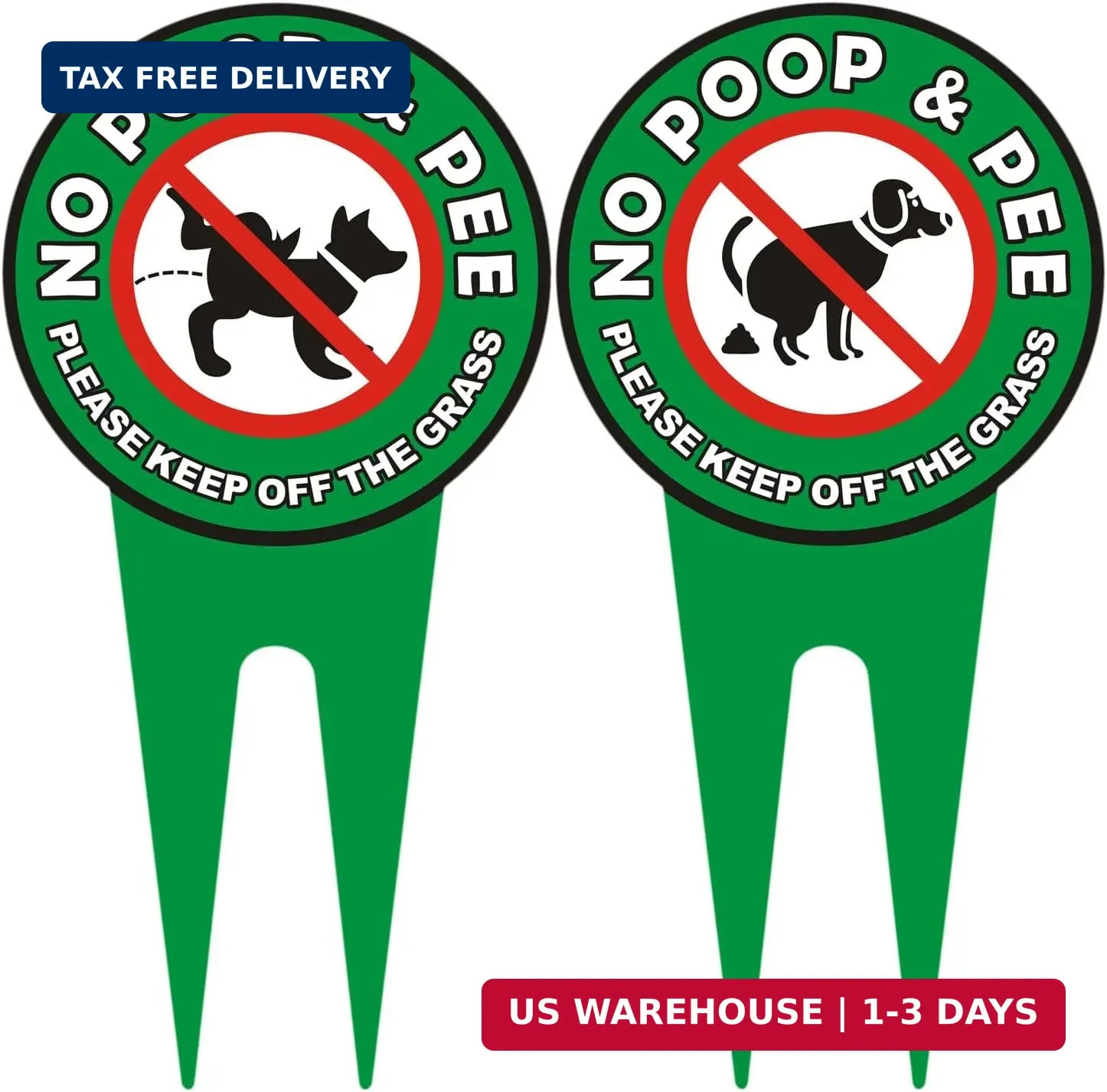 2 PCS No Dog Poop Signs for Yard, 12 x 6 inch Double Sided PLEASE KEEP OFF THE