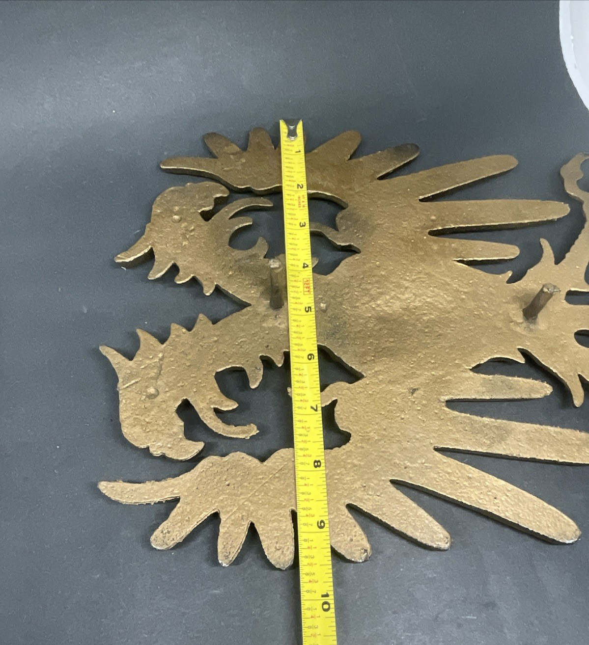 Vintage Double Headed Eagle Cast Metal Wall Decor Gold Gilded 13”