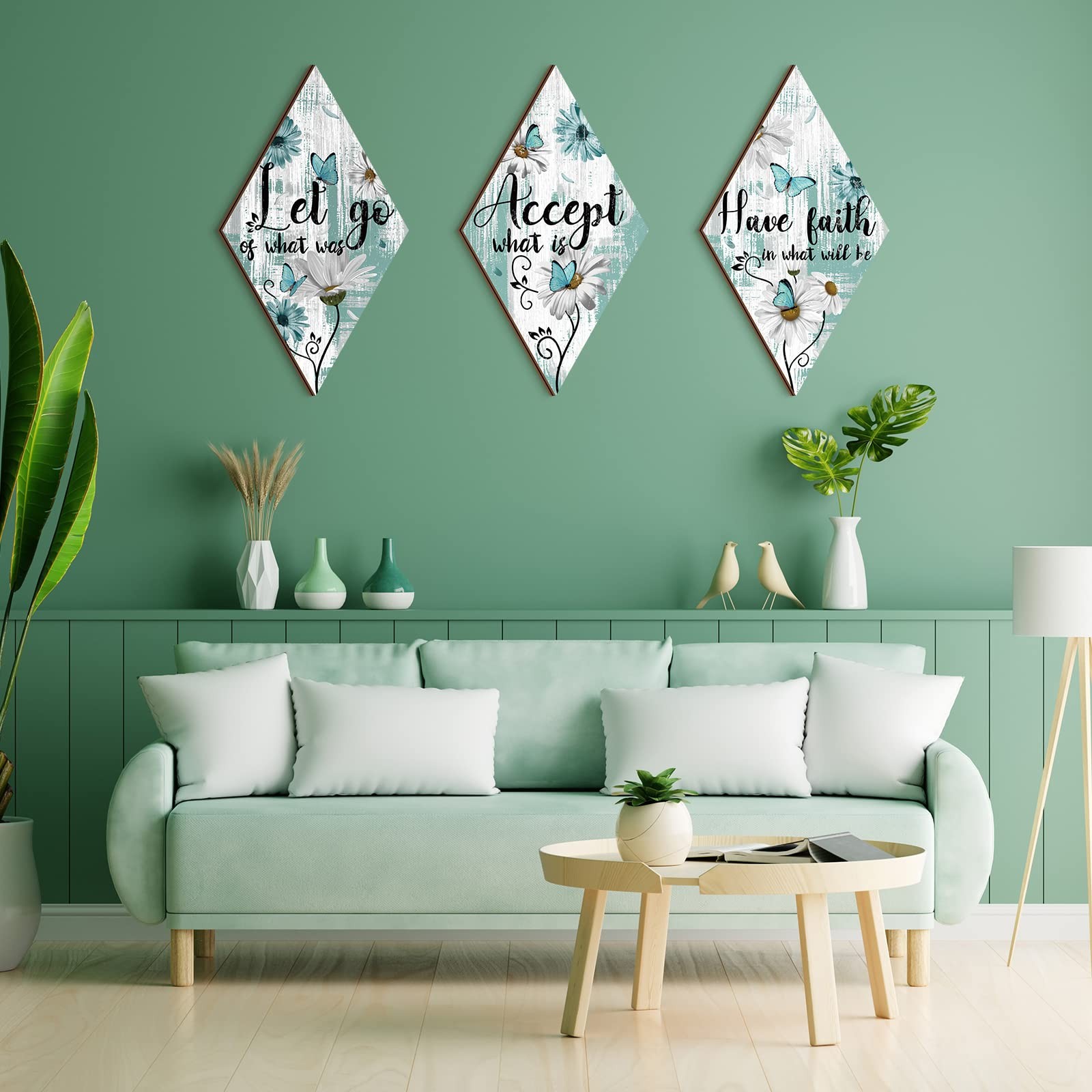 Sintuff 3 Pcs Wooden Wall Decor for Bedroom Inspirational Rustic Flower Wall