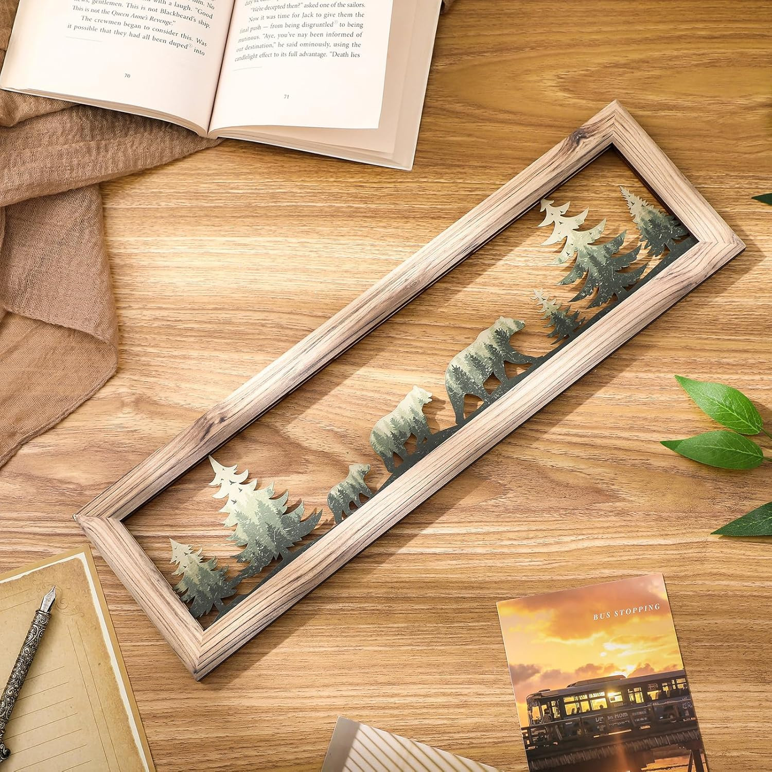 Woodland Bear Wall Art 16 Inch Wood Frame Metal Rustic Forest Animal Wall Decor