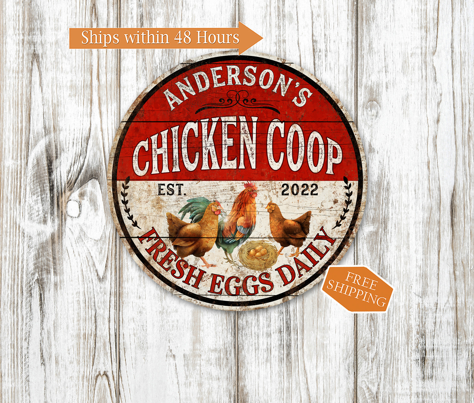 Personalized Chicken Coop Sign Fresh Eggs Rooster Poultry Garden 100142002014