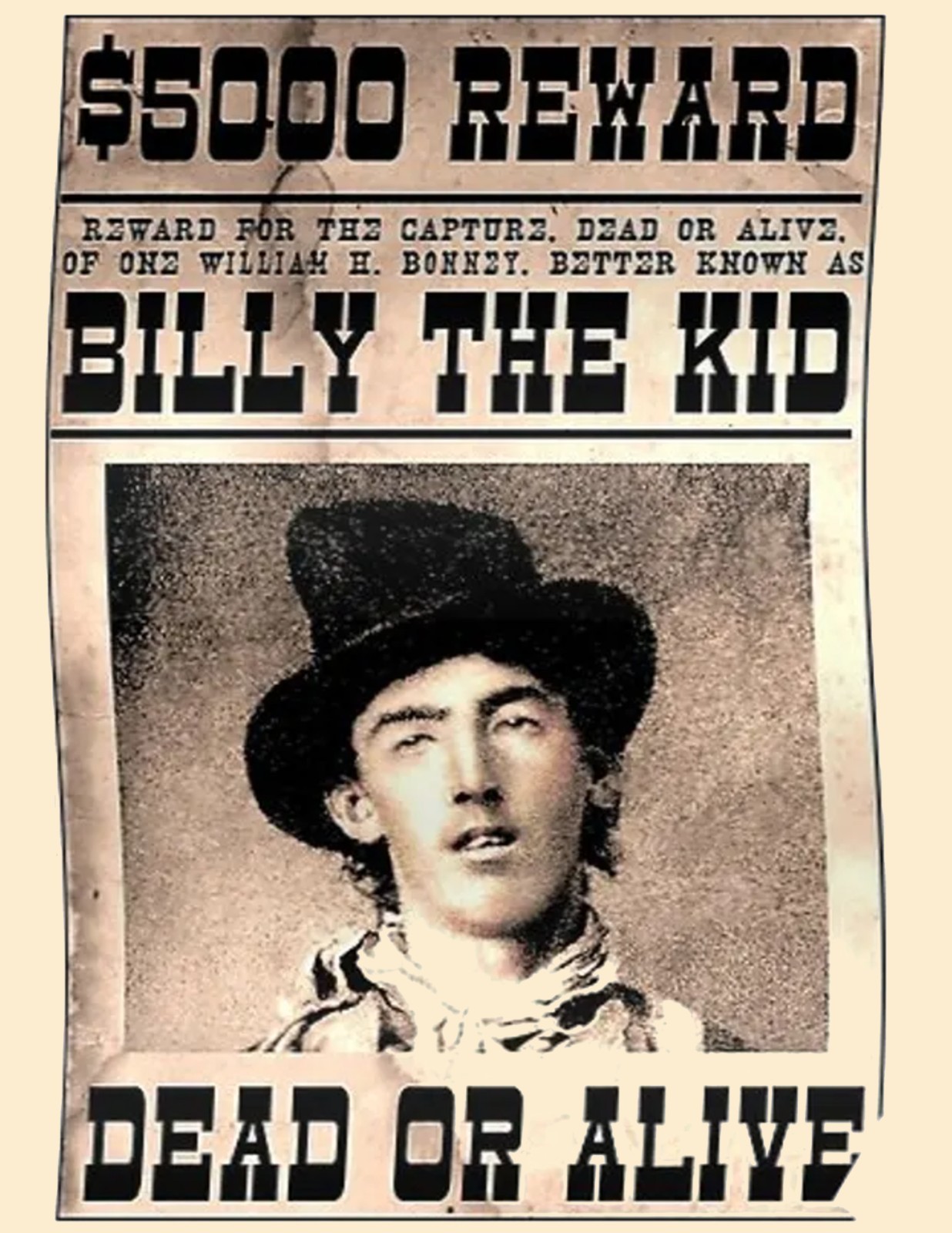 Wanted Poster Billy The Kid $5000 Reward 8.5 x 11 Collectable Digital Print